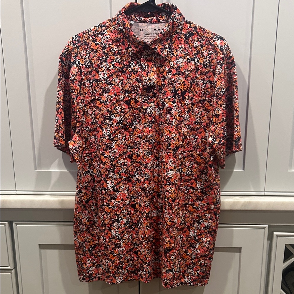Under Armour Men's Floral Button Down Shirt - Red and Black